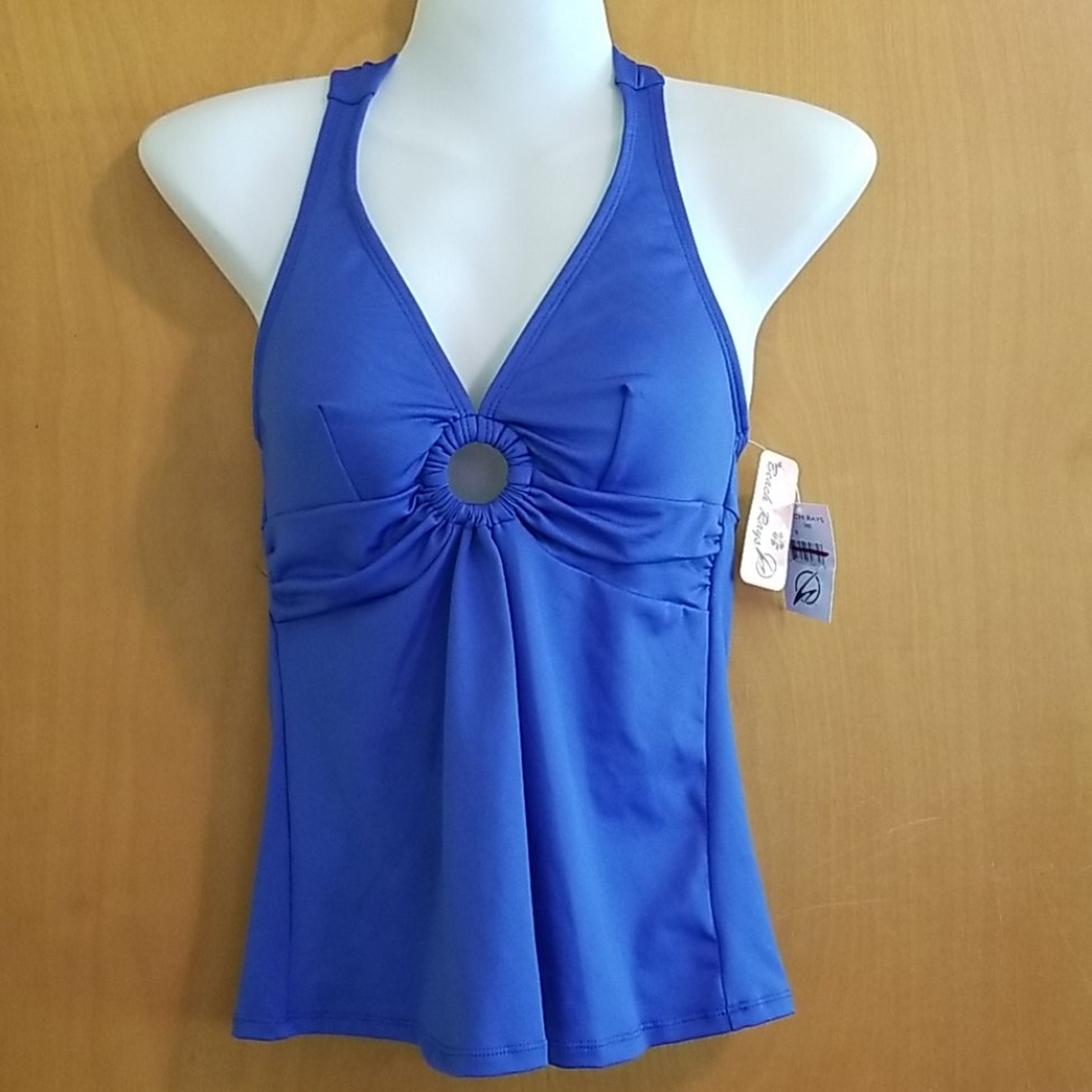 NWT Beach Ray's Halter Tankini Top Blue Womens Size Medium Empire Waist Keyhole